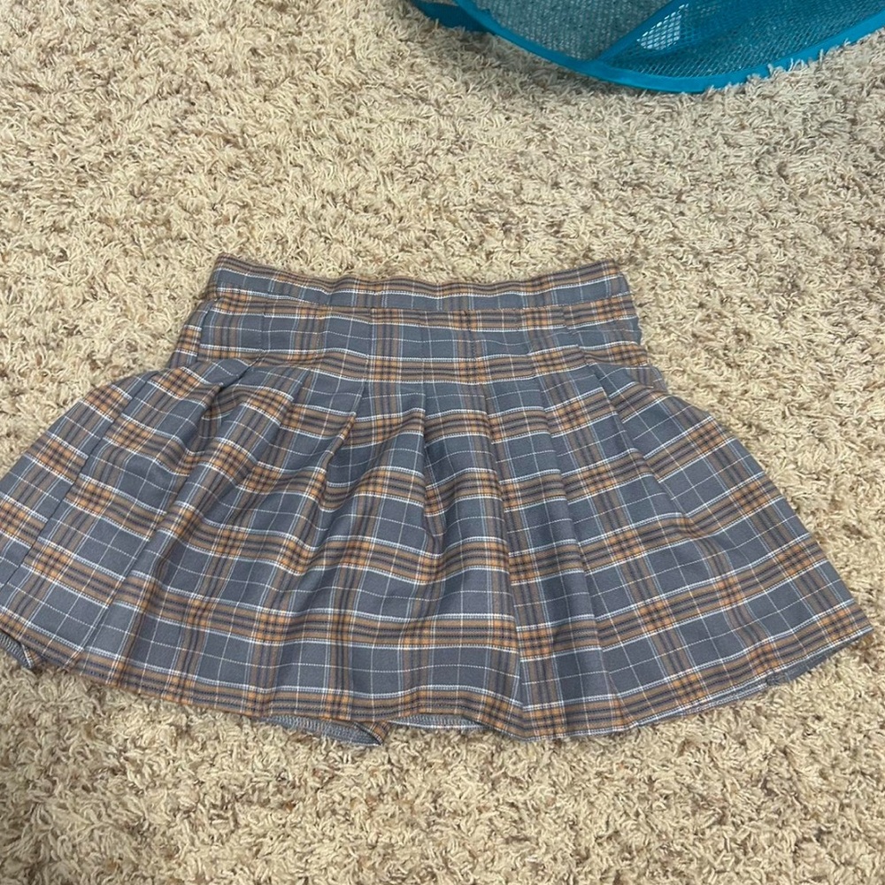 Plaid A-Line Skirt - Blue and Brown